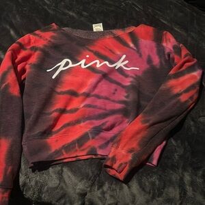 Vs Victorias Secret Pink Everyday Lounge Crop Crew Sweater Jacket Top Tie Dye